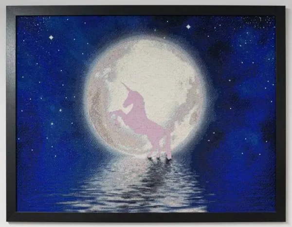 Diamond Painting Bild, Einhorn - Nachtleuchtend, 80x60cm, 50 Farben, eckige Steine, Vollbild