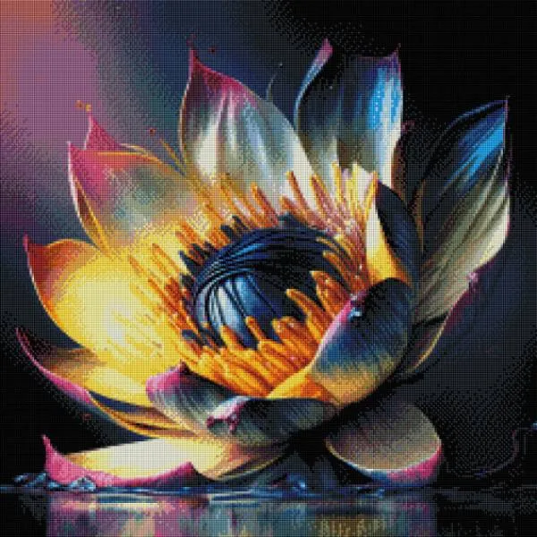 Midjourney A.i Art - Lotus Flower, 60x60cm, 40 Farben, runde Steine, Vollbild