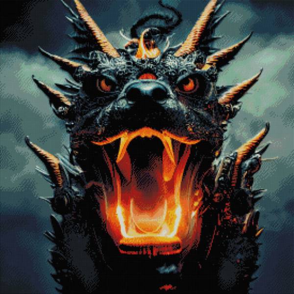 Midjourney A.i Art - Dragon, 70x70cm, 50 Farben, eckige Steine, Vollbild