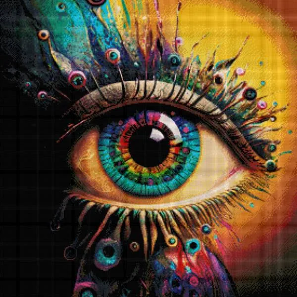 Midjourney A.i Art - Colorful Eye, 70x70cm, 60 Farben, eckige Steine, Vollbild