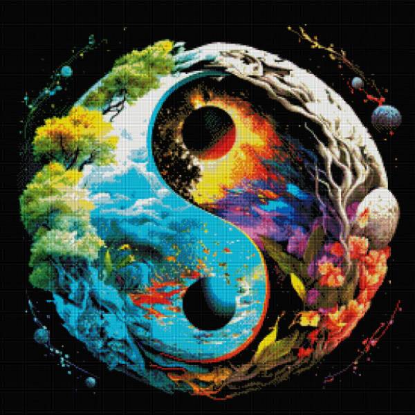 Midjourney A.i Art - Yin & Yang, 70x70cm, 50 Farben, eckige Steine, Vollbild