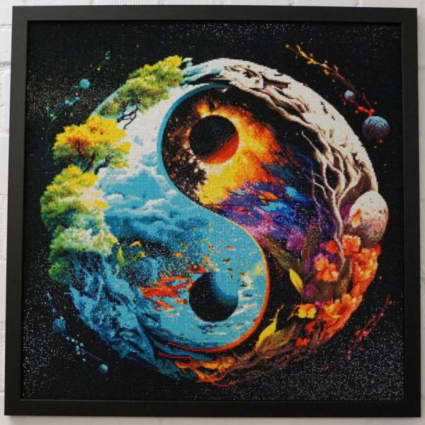 Midjourney A.i Art - Yin & Yang, 70x70cm, 50 Farben, runde Steine, Vollbild