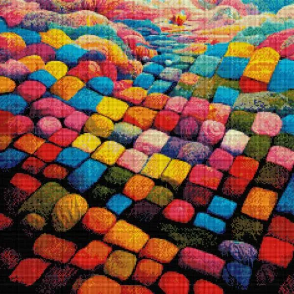 Color out of Place - Pillow Land, 60x60cm, 40 Farben, eckige Steine, Vollbild