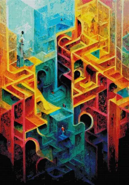 Vorlage (ohne Steine) Color out of Place - Maze, 70x100cm, 50 Farben, für runde Steine, Vollbild