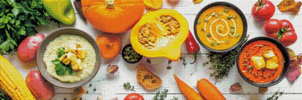 Diamond Painting picture, Pumpkin soups, square stones, 40x120cm, 60 colours, full picture