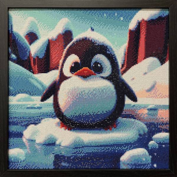 Diamond Painting Bild, Pinguin, runde Steinchen, 40x40cm, 25 Farben, Vollbild