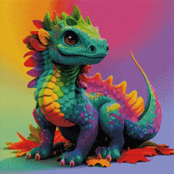 Diamond Painting Bild, bunter Drache, 60x60cm, 60 Farben, eckige Steine, Vollbild