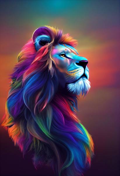 Diamond Painting picture, colourful lion, square stones, 60x90cm, 70 colours, full picture