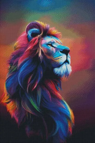 Diamond Painting Bild, farbenprächtiger Löwe, 60x90cm, 70 Farben, eckige Steine, Vollbild