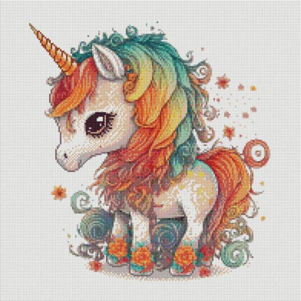 Diamond Painting Bild, kleines Einhorn, eckige Steinchen, 50x50cm, 30 Farben, Vollbild
