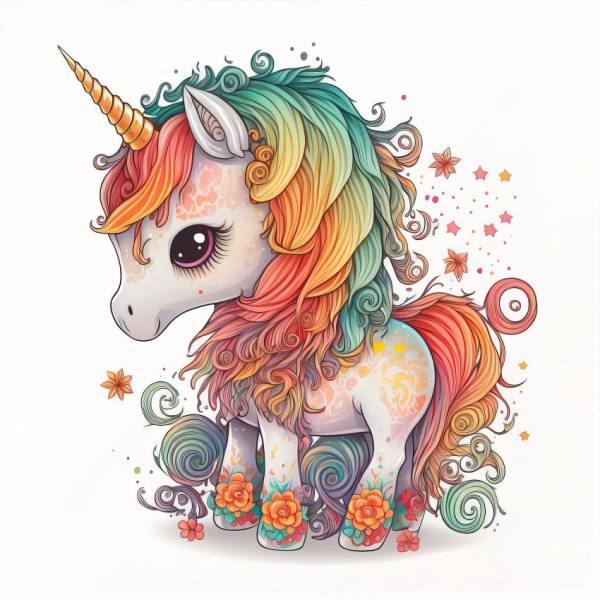 Diamond Painting Bild, kleines Einhorn, runde Steinchen, 50x50cm, 30 Farben, Vollbild