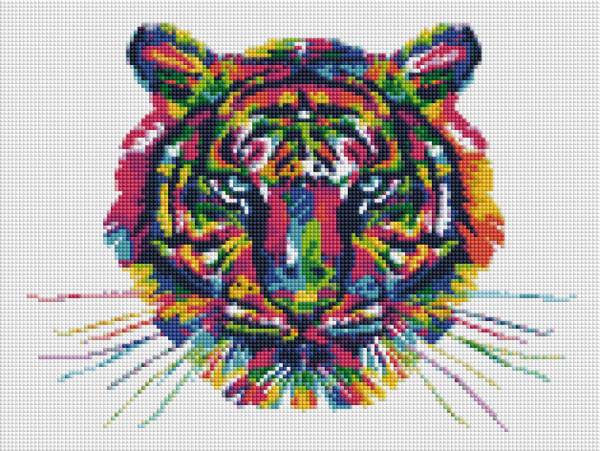 Diamond Painting Bild, bunter Tiger, eckige Steinchen, 30x40cm, 25 Farben, Vollbild