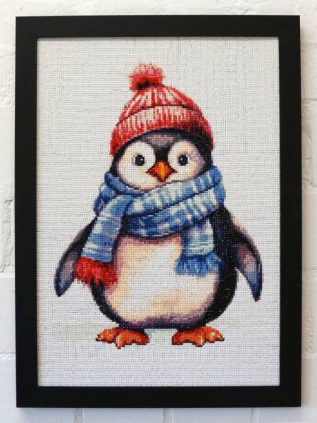 Diamond Painting Bild, Kleiner Pinguin, runde Steinchen, 35 Farben, 35x50cm, Vollbild
