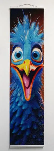 Karen Landsmann, Crazy Bird, 40x160cm, 69 Farben, runde Steine, Vollbild