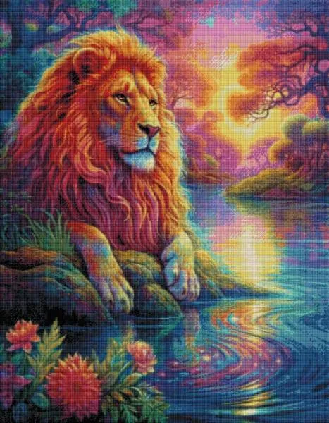 Diamond Painting Bild, Farbenfroher Löwe, 70x90cm, 70 Farben, eckige Steine, Vollbild