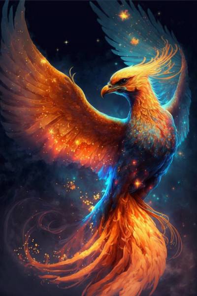 Diamond Painting Bild, Phoenix, eckige Steinchen, 60x90cm, 60 Farben, Vollbild