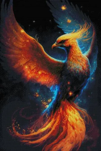 Diamond Painting Bild, Phoenix, 60x90cm, 60 Farben, eckige Steine, Vollbild