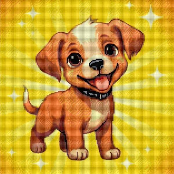 Diamond Painting Bild, Hundewelpe, eckige Steinchen, 40x40cm, 35 Farben, Vollbild