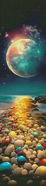 Karen Landsmann, Moonlight Path, 40x160cm, 120 Farben, eckige Steine, Vollbild