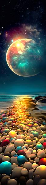 Karen Landsmann, Moonlight Path, runde Steinchen, 40x159cm, 120 Farben, Vollbild