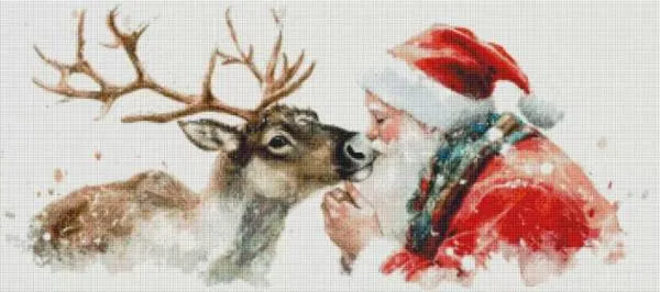 Diamond Painting Bild, Weihnachtsmotiv Santa und Rentier, 90x40cm, 40 Farben, eckige Steine, Vollbild