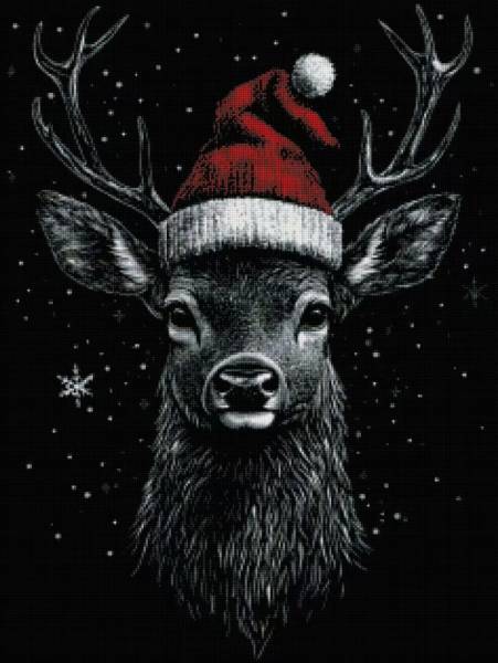 Diamond Painting picture, Christmas deer, square stones, 60x80cm, 16 colors, full picture