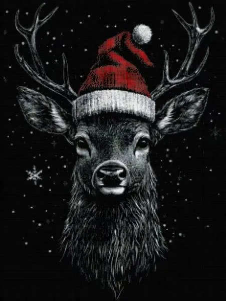Diamond Painting Bild, Weihnachtshirsch, 60x80cm, 16 Farben, eckige Steine, Vollbild