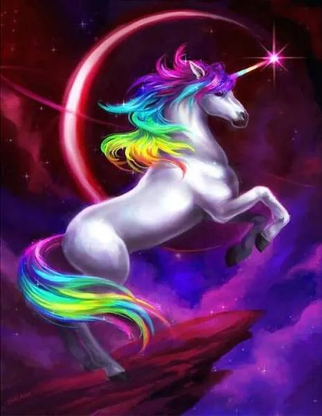 Vorlage (ohne Steine) buntes Einhorn, 60x50cm, für runde Steine, Vollbild