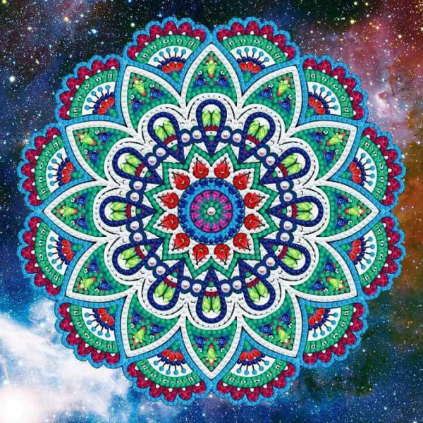 Mandala, Glow in the dark - Nachtleuchtend, eckige Steine, 40x40cm,  43 Farben, Vollbild