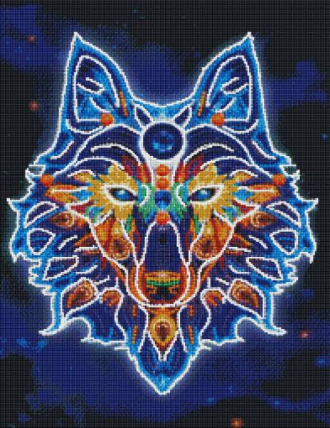 Wolf, Glow in the dark - Nachtleuchtend, eckige Steine, 50x65cm,  43 Farben, Vollbild