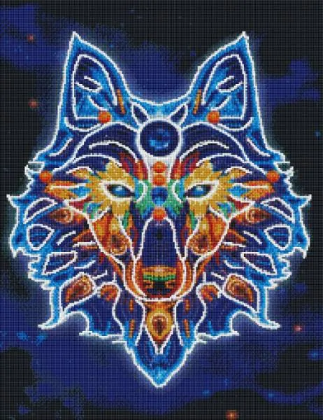 Wolf, Glow in the dark - Nachtleuchtend, 50x65cm, 43 Farben, eckige Steine, Vollbild