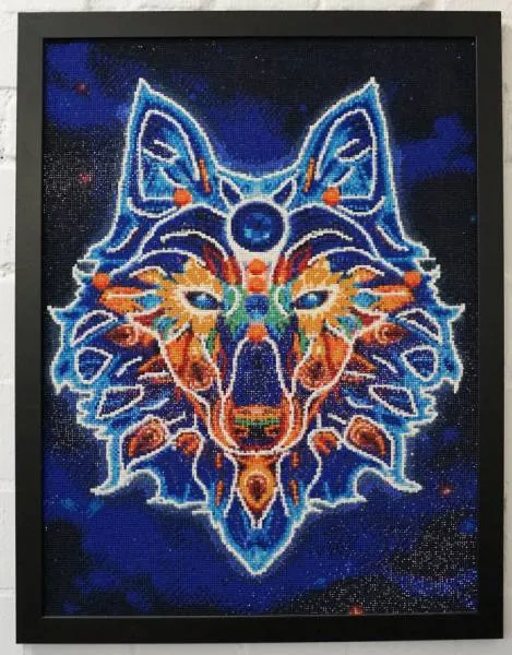 Wolf, Glow in the dark - Nachtleuchtend, 50x65cm, 43 Farben, eckige Steine, Vollbild