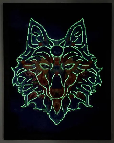 Wolf, Glow in the dark - Nachtleuchtend, 50x65cm, 43 Farben, eckige Steine, Vollbild