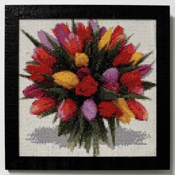 Diamond Painting Anfänger Bild, Tulpenstrauss, ca. 30x30cm, 30 Farben, runden Steinchen, Vollbild