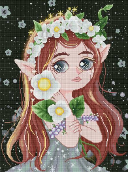 Diamond Painting picture, Flower Fairy, square stones, 46 colours incl. AB and glow stones, 49x66cm, full picture