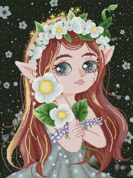 Diamond Painting picture, Flower Fairy, 49x66cm, 46 colours incl. AB and glow stones, round stones, full picture