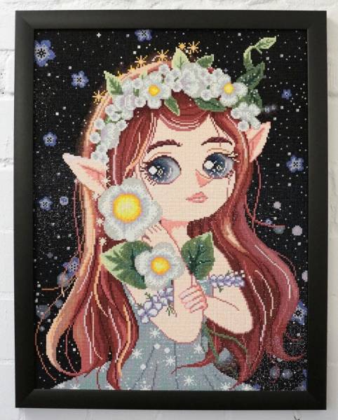 Diamond Painting Bild, Flower Fairy, eckige Steinchen, 46 Farben incl. AB und Leuchtsteine, 49x66cm, Vollbild