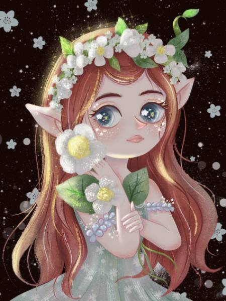 Diamond Painting picture, Flower Fairy, square stones, 46 colours incl. AB and glow stones, 49x66cm, full picture
