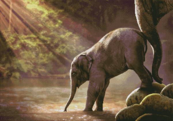 Diamond Painting Bild, Der kleine Elefant, eckige Steinchen, 70x100cm, 50 Farben, Vollbild