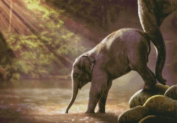 Diamond Painting picture, The little elephant, 100x70cm, 50 colours, square stones, full picture