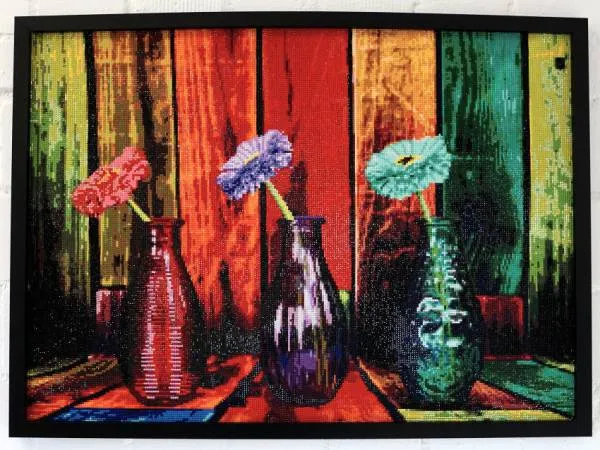 Diamond Painting picture, colorful vases, round stones, 61 colours incl. 4 AB, 70x50cm, full picture
