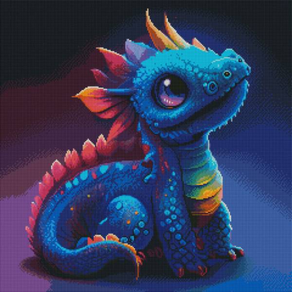 Diamond Painting Bild, blaues Drachenbaby, eckige Steinchen, 50 Farben, 60x60cm, Vollbild