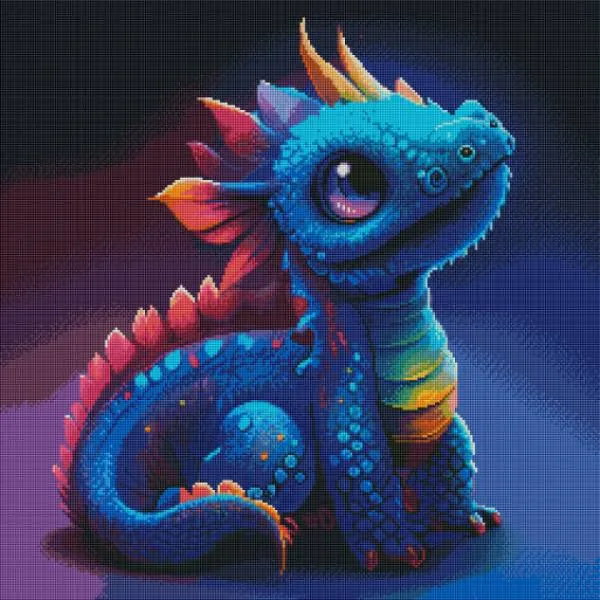 Diamond Painting Bild, blaues Drachenbaby, 60x60cm, 50 Farben, eckige Steine, Vollbild