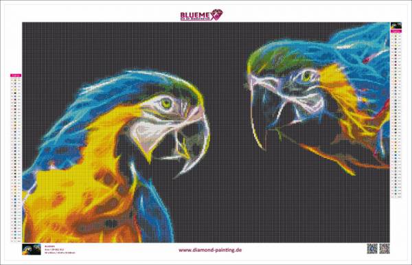 Diamond Painting Bild, Aras, eckige Steinchen, 50x83cm, 51 Farben, Vollbild