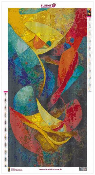 Diamond Painting Bild, Abstrakte Kunst, eckige Steinchen, 50x100cm, 64 Farben inkl. 3 AB, Vollbild