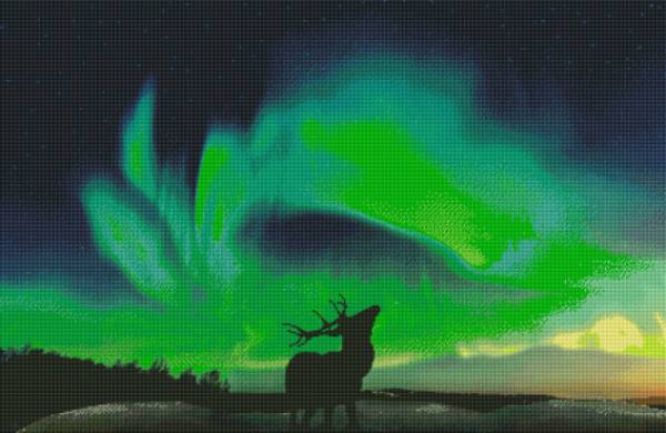 Diamond Painting Bild, Nordlichter, Nachtleuchtend, eckige Steinchen, 65x100cm, 71 Farben inkl. 7 Glow, Vollbild