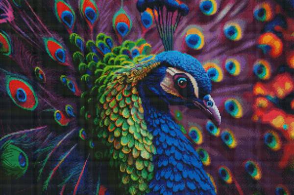 Diamond Painting Bild, Edler Pfau, eckige Steinchen, 50x75cm, 61 Farben inkl. 5 AB, Vollbild
