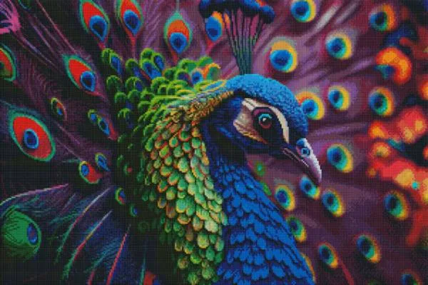 Diamond Painting Bild, Edler Pfau, 75x50cm, 61 Farben inkl. 5 AB, eckige Steine, Vollbild