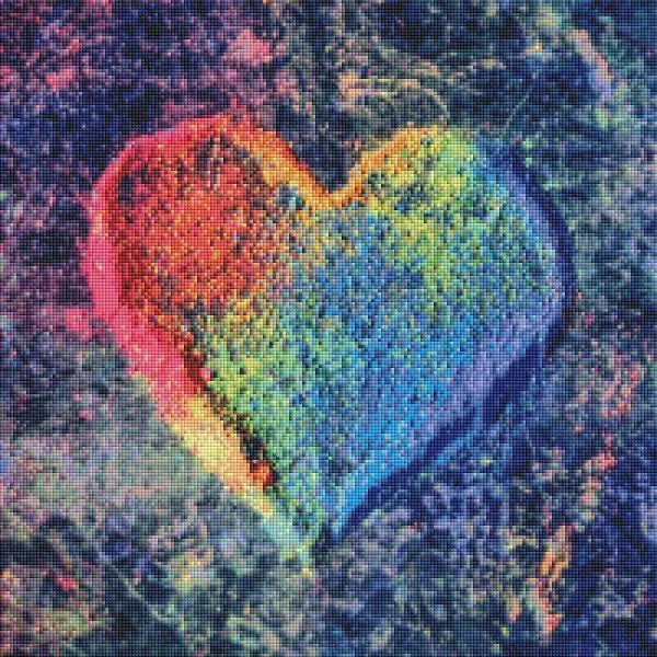 Diamond Painting Bild, Kreideherz, 50x50cm, 58 Farben inkl. 3 AB, eckige Steine, Vollbild