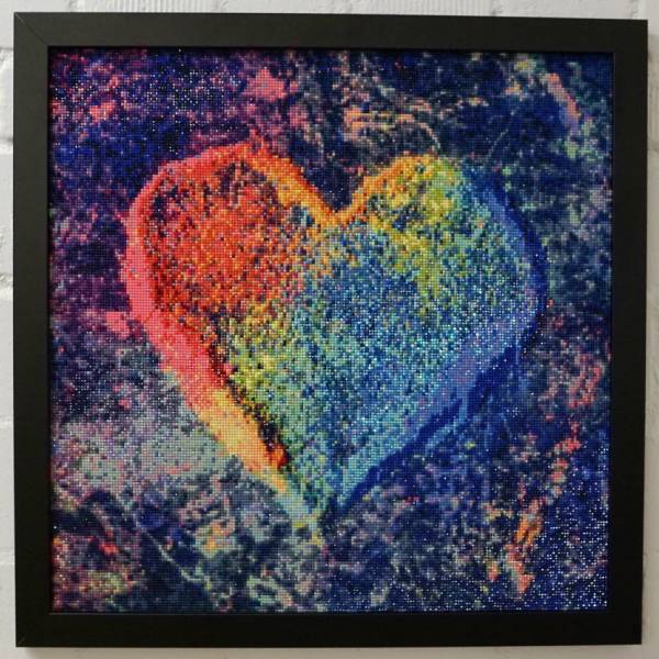 Diamond Painting Bild, Kreideherz, eckige Steinchen, 50x50cm, 58 inkl. 3 AB Farben, Vollbild